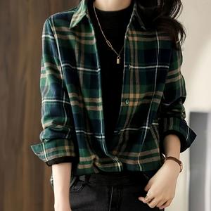 TEMU 여성용 우아한 체크 셔츠 - 긴소매 버튼업 블라우스, 라펠 칼라, 루즈핏 H라인 실루엣, 데일리 & 포멀룩을 위한 논스트레치 원단 - 봄/가을, 봄 패션, 클래식 디자인, 스타일리시 탑, 오피스룩