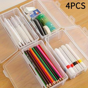 TEMU 4개 투명 보관함 대용량 사무실 연필 보관함 데이 보관함 뚜껑 포함 보관함, 색연필 보관 케이스, 여성용 연필 케이스, 초대형 연필 케이스, 연필 홀더, 미적 연필 케이스, 큰 연필 케이스, 연필 케이스 박스, 연필 케이스, 미니 연필 케이스, 학교 용품, 문구류 보관, 디자인, 세련된 보관, 가벼운 상자, 플라스틱 보관, 학생, 공예 애호가|필통