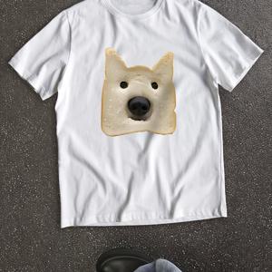 TEMU 여성용 캐주얼 반팔 티셔츠 - 플레이풀 빵 강아지 프린트, 라운드넥, 가벼운 여름 상의, 레귤러 핏, 블랙 & 브라운 디자인, 일본식 개 셰퍼드 티셔츠, 루즈핏 반팔 티셔츠, 여성용 자수 블라우스|여름블라우스|반팔블라우스