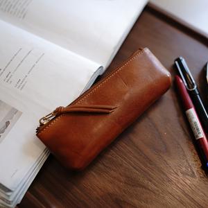 TEMU 빈티지 대용량 인조 가죽 펜 파우치 - 우아한 브라운 & 골든 톤 지퍼 잠금, 내구성이 뛰어난 합성 인조 가죽 질감, 필통 대학생, 필통 연필케이스, 귀여운필통, 미니 필통, 인형필통, 펜케이스|필통