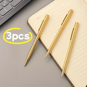 TEMU 3개 세트 고급 골든 스테인리스 스틸 볼펜 | 리트랙터블 + 미디엄 팁 | 부드러운 필기감 & 번짐 없음 | 14세 이상 성인용 | 포멀한 선물 박스 포함 | 필기 동반자!, 전문 글쓰기,사무용품,스타일리시 액세서리,세련된 선물,부드러운 잉크 흐름,중간 펜촉,리트랙터블 펜,학생들,전문가용