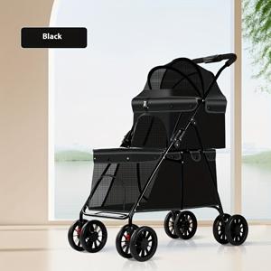TEMU 경량 올테레인 더블 레이어 유모차 스타일 펫 카트 - 대형 캐노피, 잠금 가능한 바퀴 & 접이식 프레임 - 소형 강아지/고양이용 변환 가능, 더블 유모차 호환 (조립 도구 불필요) - 여행용|강아지유모차