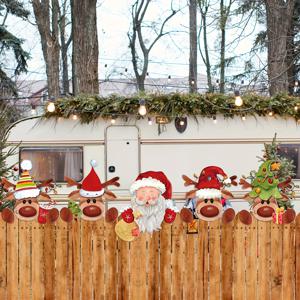 TEMU 2D 평면 산타 & 순록 펜스 커트아웃 5개 세트 - 야외/크리스마스 정원 장식, 쉽게 붙이고 떼는 플라스틱 오너먼트 (도구 필요 없음), 정원, 펜스, 문, 창문 장식용, 2D 평면