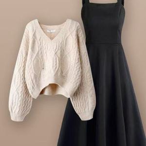 TEMU 2pcs 여성 니트 가디건 머메이드 원피스 투피스 세트 빅사이즈 캐주얼 코디 세트LKS-37