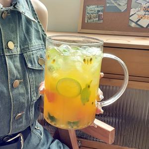 TEMU KAPLAN 1개 대용량 과일차 컵 (1000ml), 핸들 포함, 주스 유리병, 차가운 음료용 스파클링 워터 병, 라마단, 할로윈 및 크리스마스를 위한 완벽한 선물