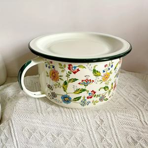 TEMU 꽃무늬 에나멜 그릇 뚜껑 세트 - 튼튼한 레트로 꽃무늬 에나멜 그릇 수프, 국수, 샐러드용 - 전자레인지 사용 가능, 크리스마스, 할로윈, 부활절, 하누카, 추수감사절용 둥근 그릇 - 1개