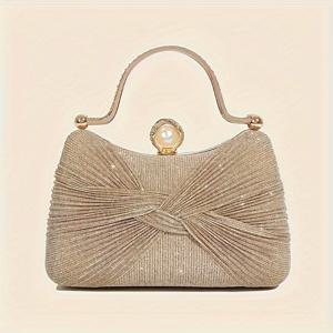 TEMU 여성 이브닝 클러치 지갑 - 우아한 골드 파티 핸드백, 탈부착 스트랩, 키스 잠금, 내구성 좋은 폴리에스터 포멀 이벤트 가방 (결혼식, , 비즈니스) - 변환형 숄더백 클러치, 웨딩 액세서리, 세련된 디자인