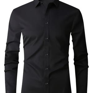 TEMU 남성용 클래식 롱 슬리브 버튼 드레스 셔츠, 솔리드 컬러 다목적 오피스 웨어