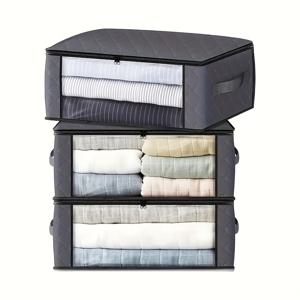 TEMU 3층 비섬직물, 투명 옷과 담요 보관함, 회색, 미니멀 디자인과 지퍼 잠금, 일상 출퇴근 및 이동에 적합 - 3개 가방 포함 - 1 사이즈: 12.2 X 3.9 X 6.3 인치 - 휴대용 및 보관하기 쉬움, 침대 아래 보관함|이불정리함