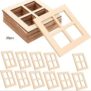 TEMU 20pcs 미완성 목재 목재 창틀 공예, 미니어처 창문 장식, 모델 목재 창문, 미니어처 가정 가구, 놀이하우스, 미니어처 장면