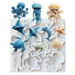 TEMU 바다 생물 실리콘 모형 세트, 해양 동물 모양으로 베이킹, 레진, DIY 공예 - 거북이, 별어미, 돌고래, 오징어, 오징어 - 고온 및 저온 방지, 비정형 아이템 디자인