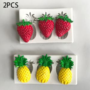 TEMU 2pcs 딸기 & 파인애플 실리콘 모양 캔들 제조, 레진 공예 및 점토 프로젝트 - 내구성, 청소가 쉬움, 복잡한 세부 사항이 있는 직사각형 모양, 캔들 제조 용품