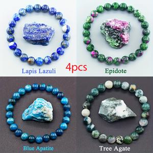 TEMU 4pcs 자연적인 파란색 라피스 라질리, 아가테, 및 아파티가 된 비즈 브레이슬릿 세트 - 스타일리시한 남성과 여성용 손수제 손 체인, 녹색과 파란색 돌로, 생일과 축제에 이상적인 선물, 축제용 액세서리 | 우아한 비즈 브레이슬릿 | 자연 돌 브레이슬릿