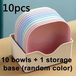 TEMU 10개 컬러풀 미끄럼 방지 플라스틱 고양이 그릇 세트와 스탠드 - 새끼고양이, 작은 고양이 및 다리가 짧은 품종에 적합, 내구성 있는 애완동물 사료 및 물그릇, 고양이 사료 그릇