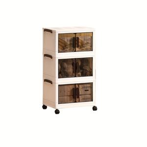 TEMU 1개 2/3단 플라스틱 접이식 수납함 바퀴 달린, 스택 가능 멀티레이어 옷장 정리함, 투명 패널 & 뒤집을 수 있는 뚜껑, 침실, 욕실, 장난감, 책 보관용, 의류 정리함, 클래식 디자인, 견고한 구조, 침대 밑 수납|폴딩박스