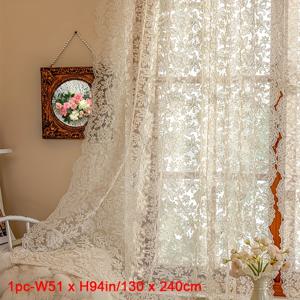 TEMU 1pc 빈티지 프랑스 레이스 커튼 - 고급스러운 로프 자수 꽃 디자인, 거실, 침실 및 다양한 방을 위한 빛 필터링 창, 막대 포켓 상단, 올 시즌 장식, 폴리에스터 원단, 120-140gsm, 침실 창 | 빈티지 레이스 커튼 | 자수 꽃 디자인, 거실 커튼|커튼봉