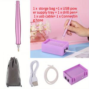 TEMU USB 전원 전동 아트 페인팅 펜 - 진공 보관 트레이, 인체공학적 핸들, 조절 가능한 설정, 다색 브러시 헤드, 오래 지속되는 안정적인 공예, 아트 펜, 공예 도구, 모던 디자인, 교체 가능한 팁|보석십자수