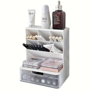 TEMU 대용량 메이크업 정리함 - 5개 아이템을 위한 경량 플라스틱 화장대 보관 랙, 브러시, 립스틱, 아이섀도우, 제품에 적합 - 흰색 다중 보관함 디자인, 내구성 있는 보관함, 욕실 및 메이크업 보관 정리함|립스틱