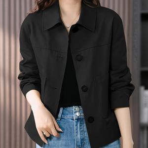 TEMU 여성용 우아한 숏 재킷 - 싱글 버튼 칼라 테일러드 , 스트럭처드 싱글 브레스트 코트, 세탁기 사용 가능 & 주름 방지 소재, 베이지/카멜/탄 색상의 캐주얼에서 포멀까지 어울리는 트렌치 코트, 단색 디자인과 버튼 디테일, 레귤러 핏, 패딩 없음, 봄과 가을에 적합, 여성용 가을 재킷,여성용 코트와 재킷,여성용 가을 코트