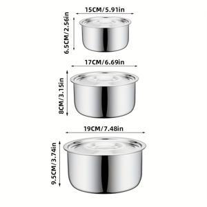 TEMU 6개 세트의 두꺼운 스테인레스 스틸 요리 냄비 세트, 보관용 그릇, 수프 냄비와 야외 주방에 적합, 가정 주방에서 곡물 보관용으로 사용할 수 있습니다.