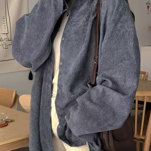 TEMU 여성용 코리안 시크 가을 프렌치 레트로 스타일 라펠 싱글 브레스트 루즈 다용도 코듀로이 얇은 긴팔 셔츠 재킷|셔츠|옷|여성의류