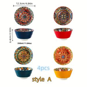 TEMU 4개 세트, 15온스 세라믹 디너 볼 - 시리얼, 수프, 오트밀용, 전자레인지 및 식기세척기 사용 가능 - 스타일, 4.8인치 일본식 그릇
