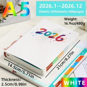 TEMU 1개 A5 사이즈 2026 컬러 인덱스 연도 플래너, 204장 408페이지 일일 일정표 및 월간 캘린더 다이어리 (1월~12월), 데일리 라이프·오피스·학교용, 크리스마스&추수감사절 선물 추천