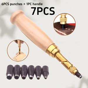 TEMU 7피스 (펀치 6개 + 핸들 1개) 수동형 카바이드 회전식 가죽 펀처 - 교체용 사일런트 벨트, 정밀 시계제작 도구, 내구성 있는 나사공예 몰드에 적합
