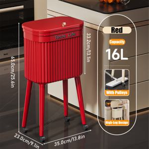 TEMU - 대용량 타원형 주방 & 거실 , 튼튼한 플라스틱, 레드 모던 디자인, 쉬운 이동을 위한 4개의 캐스터 휠, 주방 , 가정용 쓰레기 처리, 세련된 , 매끄러운 마감, 쓰레기 처리