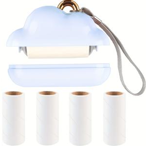 TEMU 손잡이가 있는 구름 모양 미니 린트 롤러 5개 세트 - 린트 롤러 1개 + 린트 롤 4개 - 화이트, 핑크, 여행용 블루 백팩 참 - 가을/겨울 애완동물 털, 옷, 직물용 집안 먼지 제거 도구, 의류 관리,컴팩트 디자인,휴대용 디자인,여행 필수품,세탁 도우미|백팩