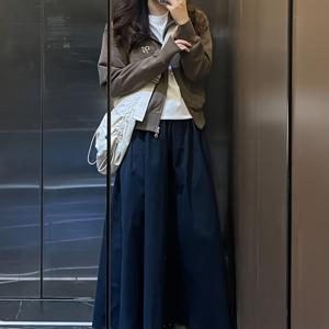 TEMU 네이비 블루 A라인 미디 스커트 - 빈티지 벨트리스 허리 플레어 헴 포켓, 캐주얼 & 포멀 웨어용 구조화 A라인 실루엣, 사계절 다용도 숏 투 미디엄 길이 스커트 (세탁기 사용 가능)