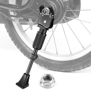 TEMU 길이조절식 자전거 킥스탠드·받침대 12~20인치 호환｜탄소강 조절형·스프링 내장·넓은 베이스 설계·여분 너트·와셔 포함｜12/14/16/18/20인치(약 30.5/35.6/40.6/45.7/50.8cm) 휠 외경 대응·마운틴/로드/시티 자전거 호환
