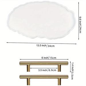 TEMU 실리콘 레진 대형 트레이 몰드, 불규칙한 타원형 코스터 레진 아트 DIY 트레이 몰드와 금속 골드 핸들 2개 세트, 인공 오닉스 트레이 과일 트레이 홈 데코용 에폭시 레진 캐스팅 몰드