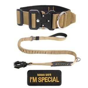 TEMU 중대형견을 위한 고강도 금속 버클과 신축성 있는 나일론 리드가 있는 고강도 전술견용 목줄 세트 - '엄마가 나를 특별하다고 말했다' 패치가 달린 충전되지 않은 패턴형 폴리아미드 목줄