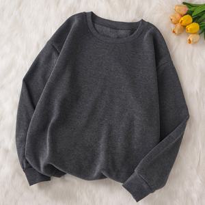TEMU 여성용 단색 컬러 루즈핏 크루넥 스웨트셔츠, 가을/겨울, 플러시 라이닝, 두꺼운 풀오버, 긴팔 캐주얼 스포츠웨어 상의