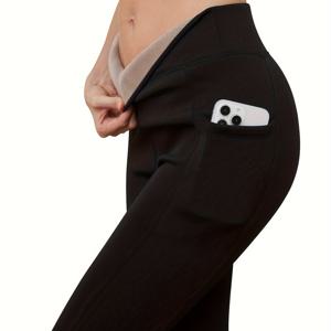 TEMU 가을과 겨울 합성 커피 벨벳 나인 포인트 포켓 레깅스