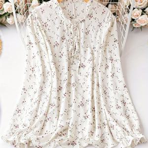 TEMU 플러스 사이즈 여성용 우아한 플로랄 프린트 긴팔 셔츠 - 스탠드업 칼라 핑크 꽃무늬 블라우스, 가을 캐주얼 & 오피스웨어용 비침 방지 소재, 부드러운 드레이핑 효과