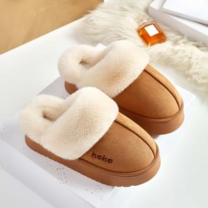 TEMU 겨울 따뜻한 퍼 슬리퍼 커플용, 남녀공용 캐주얼 단색 슬립온 실내화, 부드럽고 편안한 바닥 슬리퍼, 플러시 안감, 미끄럼 방지 TPR 밑창, 실내용|슬리퍼|실내화|여성슬리퍼