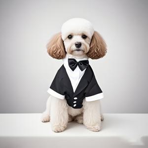 TEMU 블랙 클래식 강아지 슈트 - 세련된 블랙 & 화이트 택시드, 보우 타이 포함, 애완 동물 파티, 사진 촬영, 특별한 날, 크리스마스, 할로윈에 적합