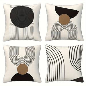 TEMU 4개 베개커버, 추상 홈 데코, 기하학적 라인 디자인, 거실 소파 쿠션 커버, 다양한 방과 장소에 적합, 베개 안감 미포함, 폴리에스터 소재