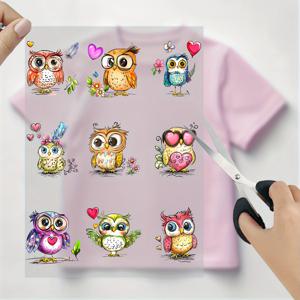 TEMU 9가지 사랑스러운 만화 올빼미 레이디 디자인, 열 전사 DIY 세탁 가능한 다림질 패치, 티셔츠, 청바지, 마스크, 배낭, 재봉 아플리케, 공예품, 미술 용품, 폴리우레탄, 다양한 색상 - DIY 의류 및 공예 프로젝트에 완벽합니다!