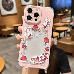 TEMU 사진과 카드를 보관할 수 있는 딸기 토끼 디자인의 폰 케이스, 충격 방지 및 방수, 아이폰 16, 16 프로, 16 프로 맥스, 15 프로, 15 프로 맥스, 14, 14 프로 맥스, 13, 12, 11, XS 맥스와 호환