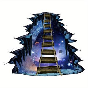 TEMU 판시 제품 벽 부술 효과 벽 스티커 행성 단일 나무 다리 바닥 스티커 창의적인 홈 데코 벽 스티커, 창의적인 스티커,탈착 가능한 데칼,장난기 넘치는 스티커, 스타일,내구성 있는 소재,접착 데칼,테마 벽 장식,장식용 스티커,홈 스타일리스트,애니메이션 팬들