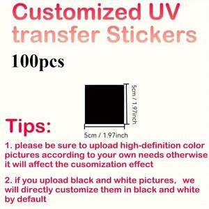 TEMU 금속, 유리 및 플라스틱 표면에 쉽게 부착되는 맞춤형 UV 스티커 100개 세트 - 개인 로고 포함, 선물 상자 및 상업 브랜드용