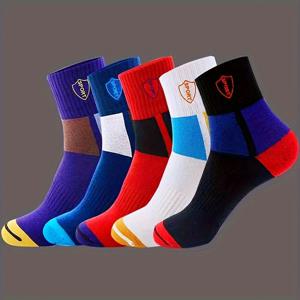 TEMU 남성과 여성용 패션 크루 양말 5/10/20켤레 - SPORT 문자가 있는 통기성 좋은 색상 블록 디자인, 편안한 캐주얼 홈 및 야외 착용, 올 시즌 폴리에스터 블렌드 (US 사이즈 6-11), 캐주얼 크루 양말 | 색상 블록 양말 | 폴리에스터 블렌드 양말