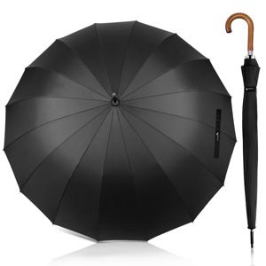 TEMU 16개 리브 방풍 대형 우산 - 54인치 자동 개폐 클래식 우드 핸들, 강력한 16개 리브 폴, 남녀 공용 골프 우산, 강력한 바람에 견디는 2인용