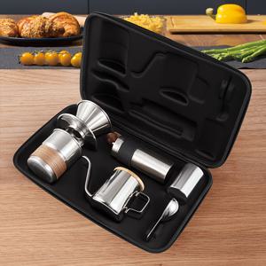 TEMU 6개 세트 완전 통합 휴대용 커피 머신 스테인레스 스틸 코너 그라인더 접이식 스테인레스 스틸 필터 커피 병 손수 커피 키트 304 스테인레스 스틸