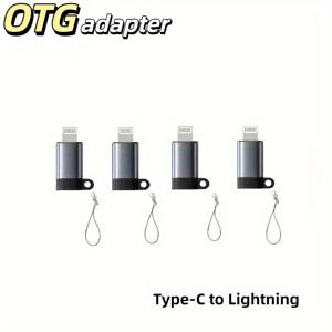 TEMU 아이폰용 충전 어댑터 충전 변환기에 적합한 4개 세트, Type-C to Lightning, Lanyard가 있는 합금 모델, 지능형 칩 충전. 전송. 거부 지연, 가벼우며 휴대하기 편리, 여행, 사무실, 차량, 및 포장에 편리한 소형 및 가벼운 디자인.