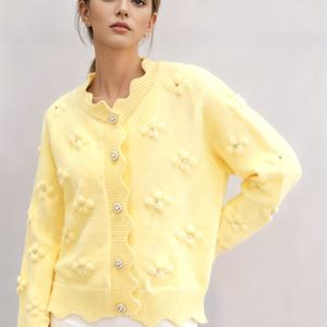 TEMU 2025 가을 겨울 신상 여성 코트, 다재다능한 프레시 스위트 스타일 레이스 칼라와 3D 비즈 플라워 디테일 긴팔 자켓