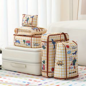 TEMU 카툰 프린트 여행용 수납 가방 5종 세트, 옷과 신발용 멀티기능 대용량 캐리어 정리함, 신발 가방 포함, 학기 시즌, 크리스마스, 할로윈, 드로잉 옷 수납에 이상적, 수하물 정리 시스템,여행용 옷 보관함,신발 보관 가방,다기능 정리함,낙서 패턴,축제 그래픽,학교 학생들,휴일